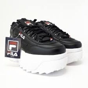 FILA Disruptor II Premium Platform Sneakers Black White sz 6.5 Chunky Shoes NEW